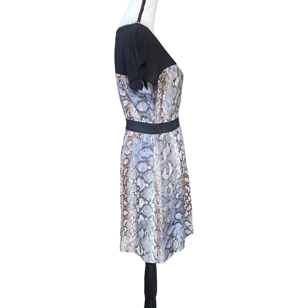 Zara Basic Womens Large Snakeskin Print Elastic Waist Casual Dress Black & White - Picture 3 of 9